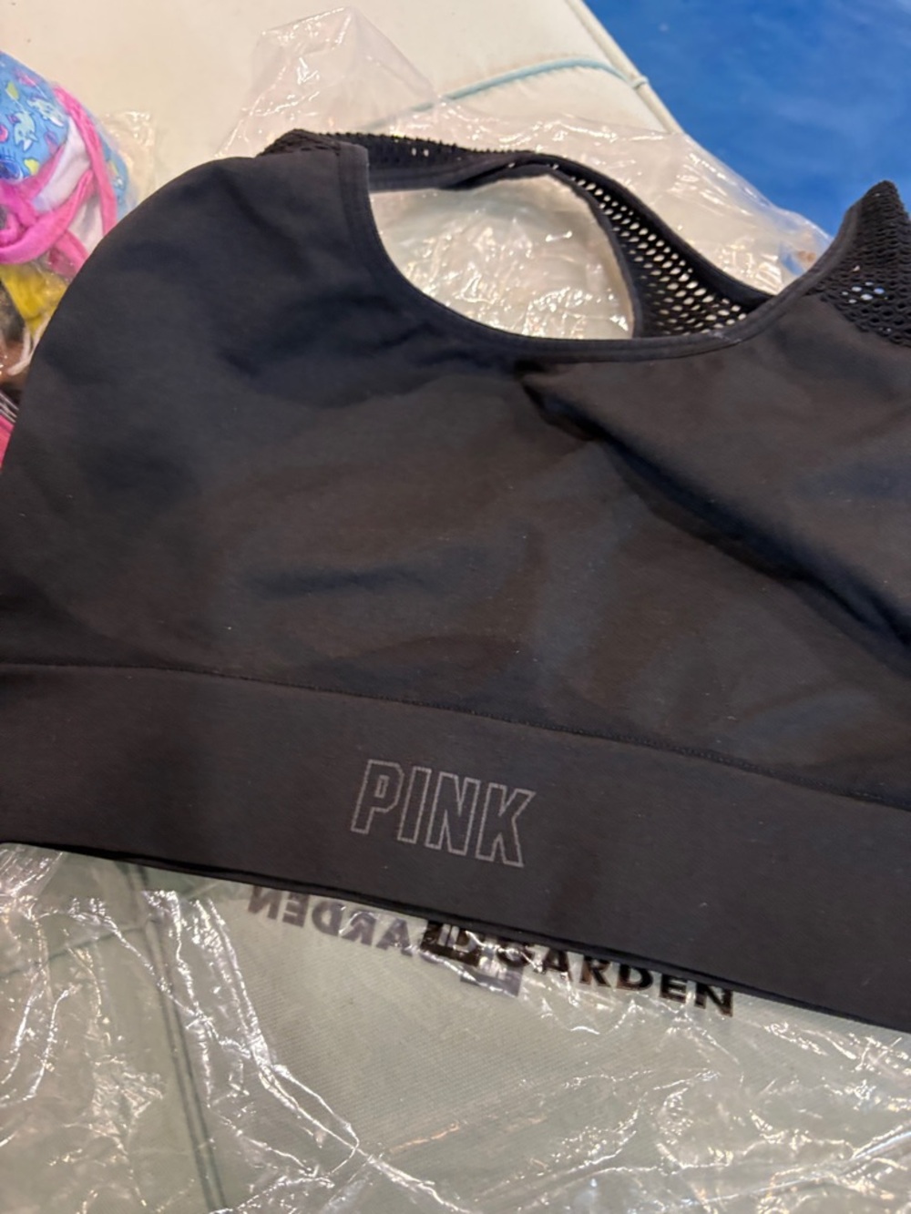 PINK Victoria's Secret Black Mesh-Back Sports Bra